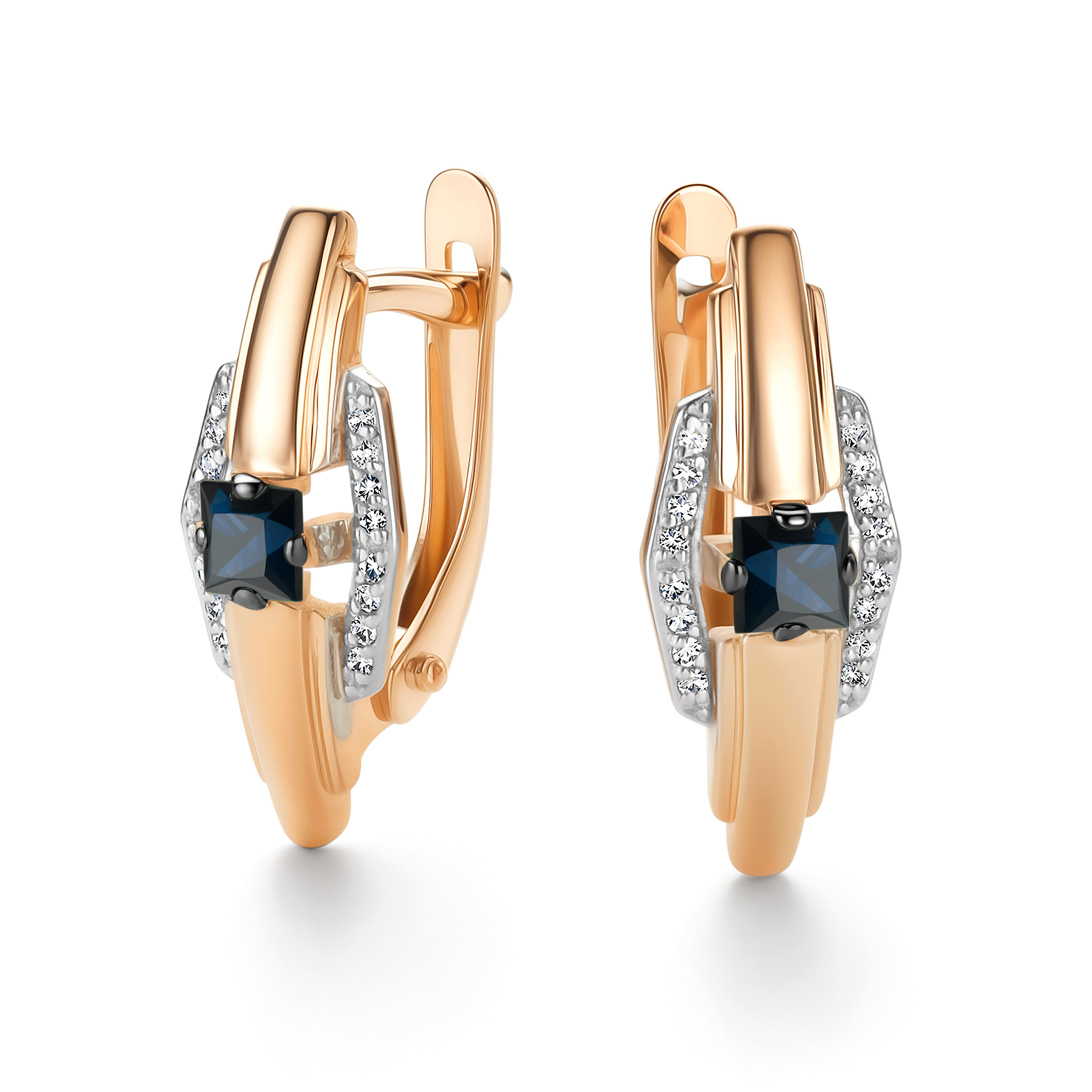 Серьги из золота с камнем Бриллиант, Сапфир фото, цены