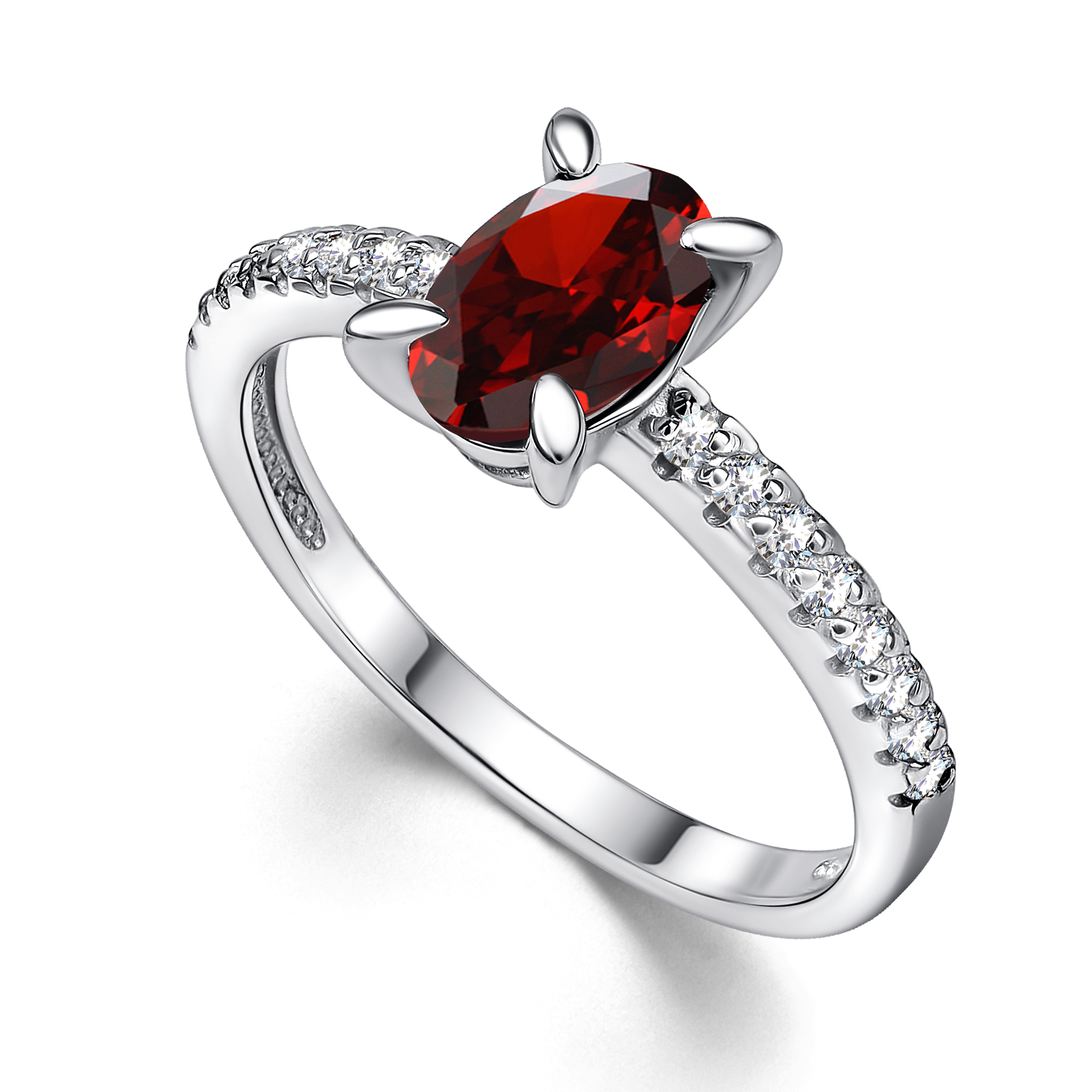 Кольцо из серебра с камнем Гранат, Фианит фото, цены
