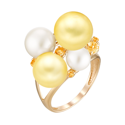 Кольцо из золота с камнем Цитрин, Жемчуг фото, цены