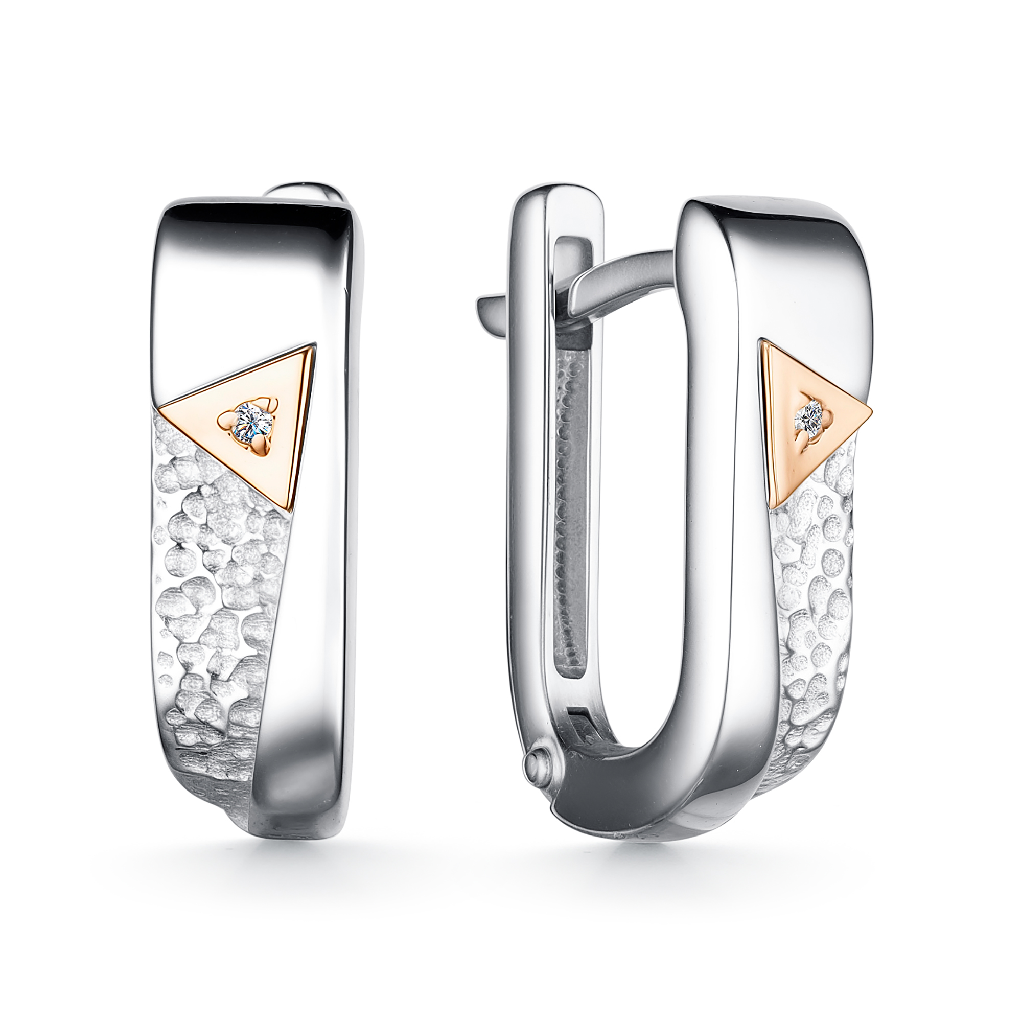 Серьги из серебра с камнем Бриллиант, вставками золота фото, цены