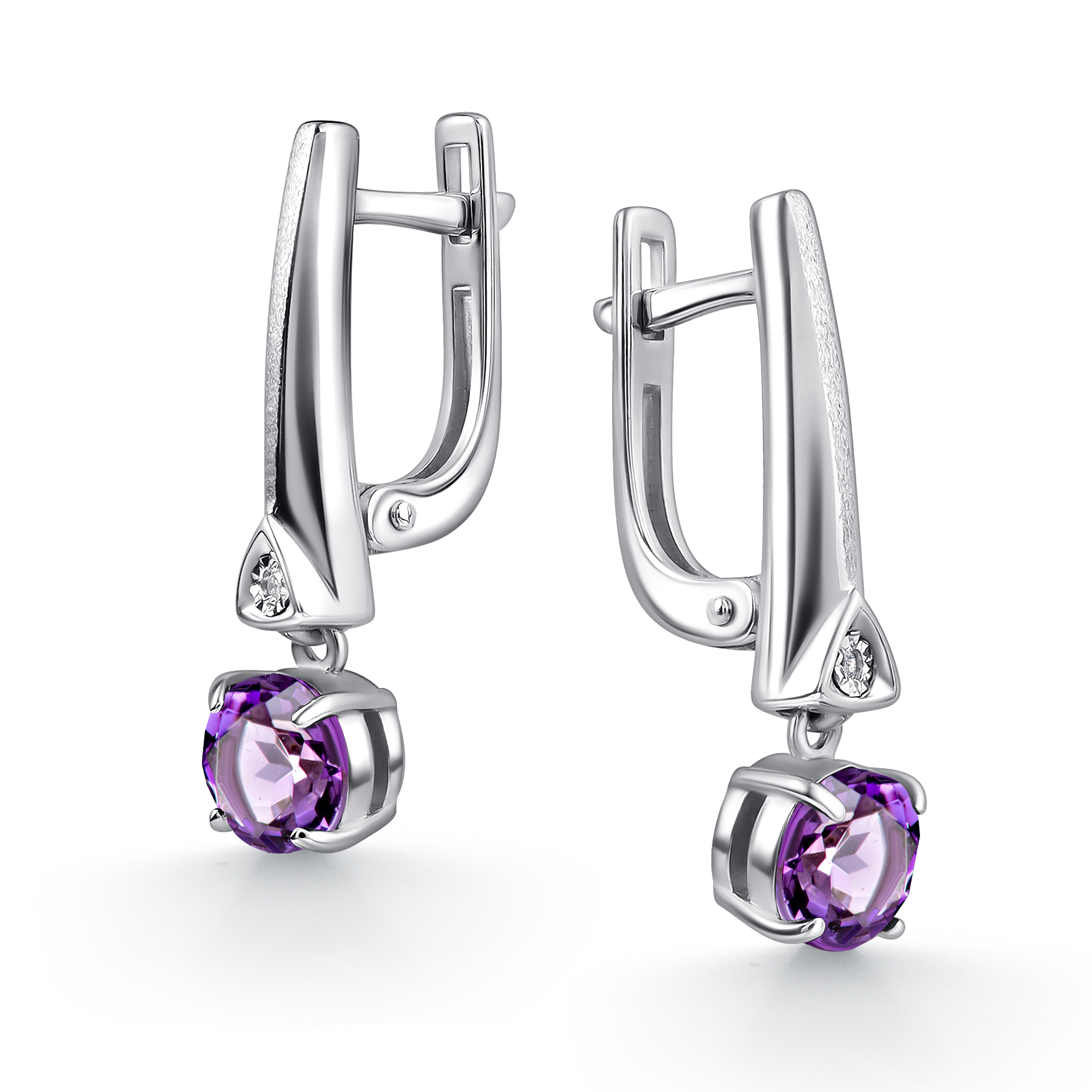 Серьги из серебра с камнем аметист, Бриллиант фото, цены