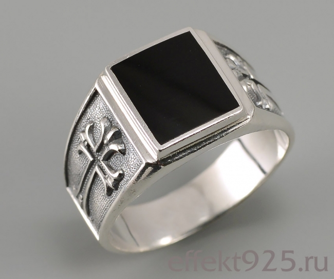 Печатка из серебра с камнем Обсидиан фото, цены