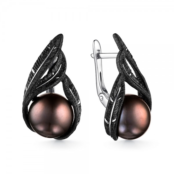 Серьги из серебра с камнем Жемчуг, вставками эмали фото, цены