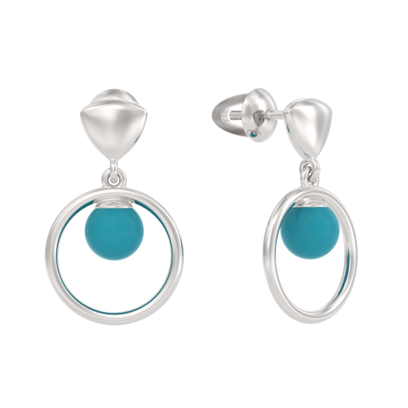 Пуссеты из серебра с камнем Бирюза с. фото, цены