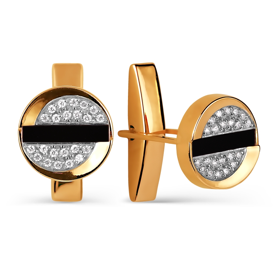 Запонки из золота с камнем Фианит, Оникс фото, цены