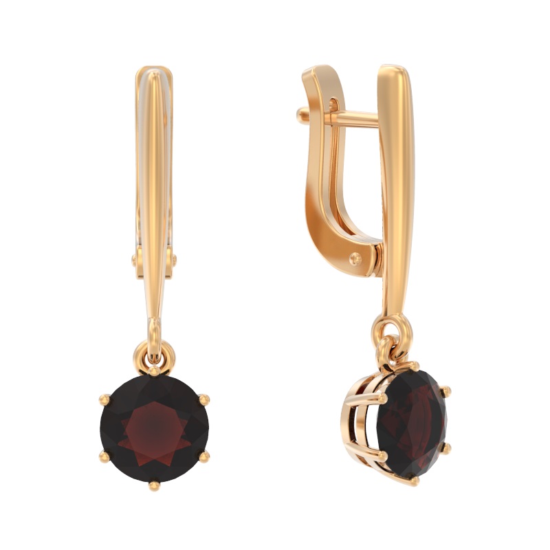 Серьги из золота с камнем Гранат фото, цены