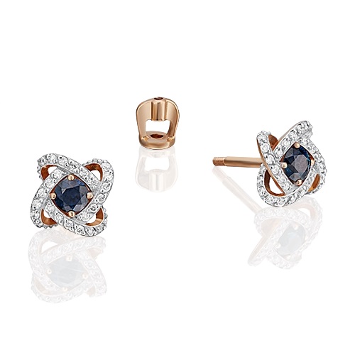 Пуссеты из золота с камнем Бриллиант, Сапфир фото, цены