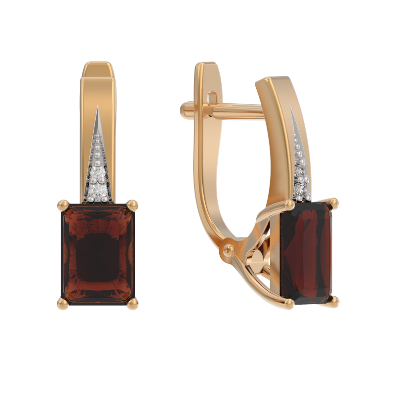 Серьги из золота с камнем Гранат, Фианит фото, цены