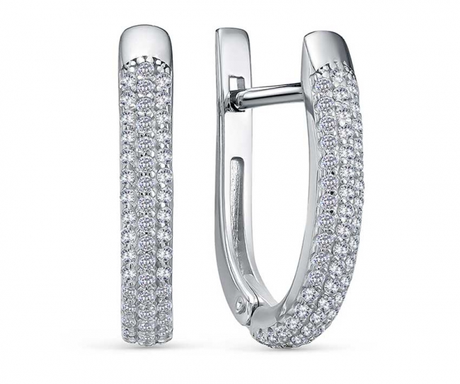 Серьги из серебра с камнем Фианит фото, цены