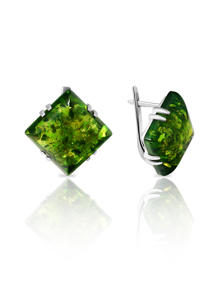 Серьги из серебра с камнем Янтарь фото, цены