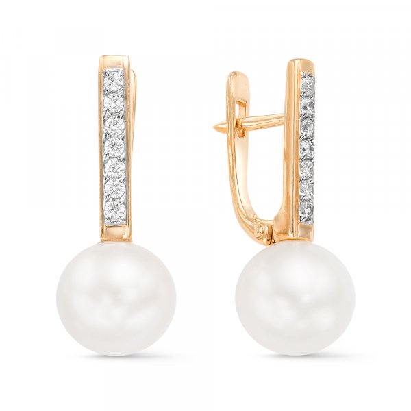 Серьги из золота с камнем Жемчуг, Фианит фото, цены