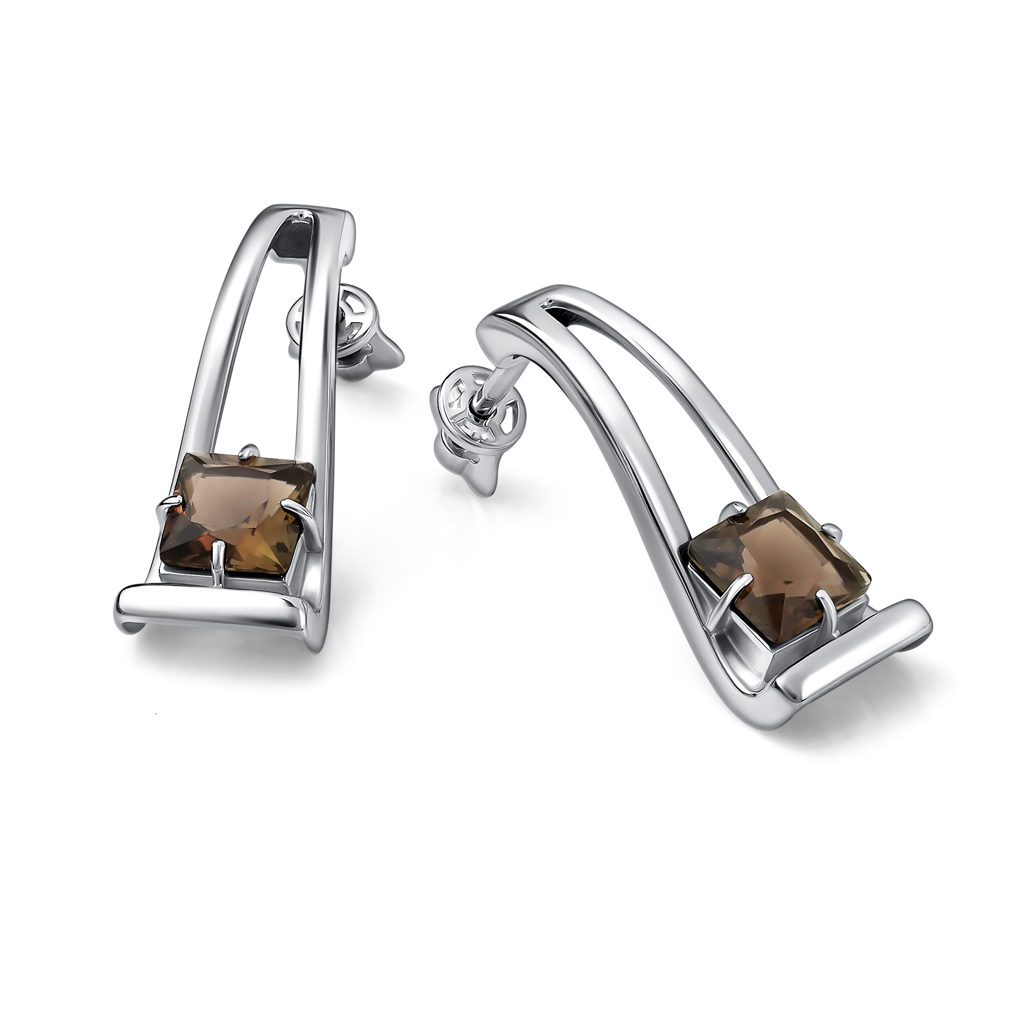 Серьги из серебра с камнем Раухтопаз фото, цены