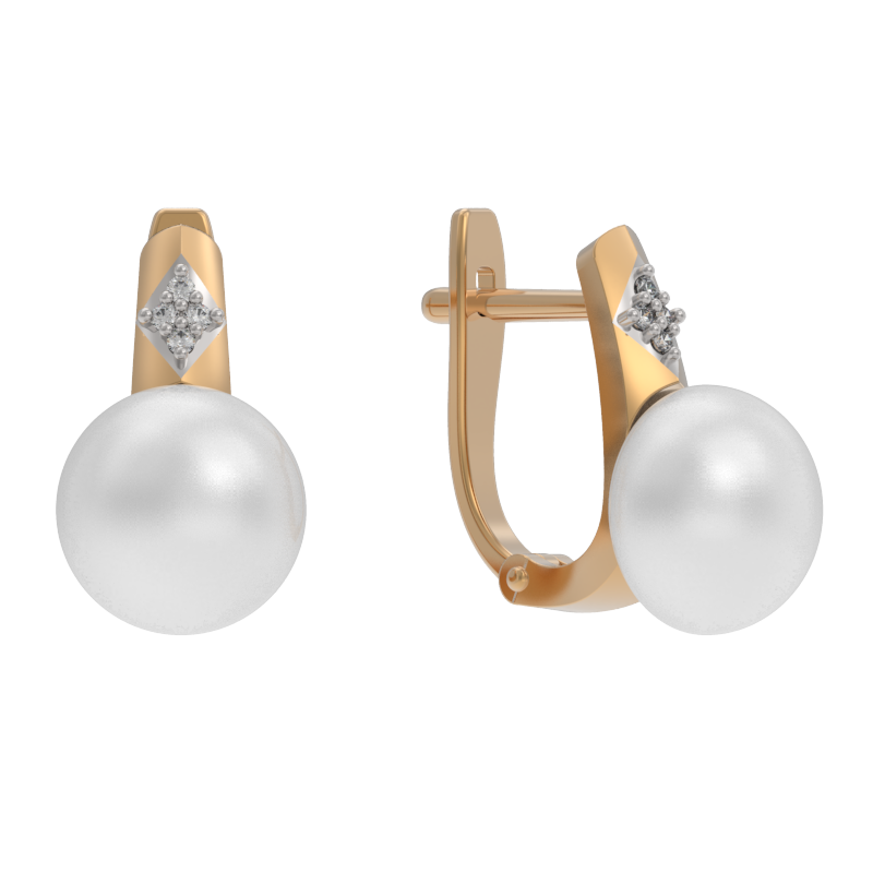 Серьги из золота с камнем Жемчуг, Фианит фото, цены