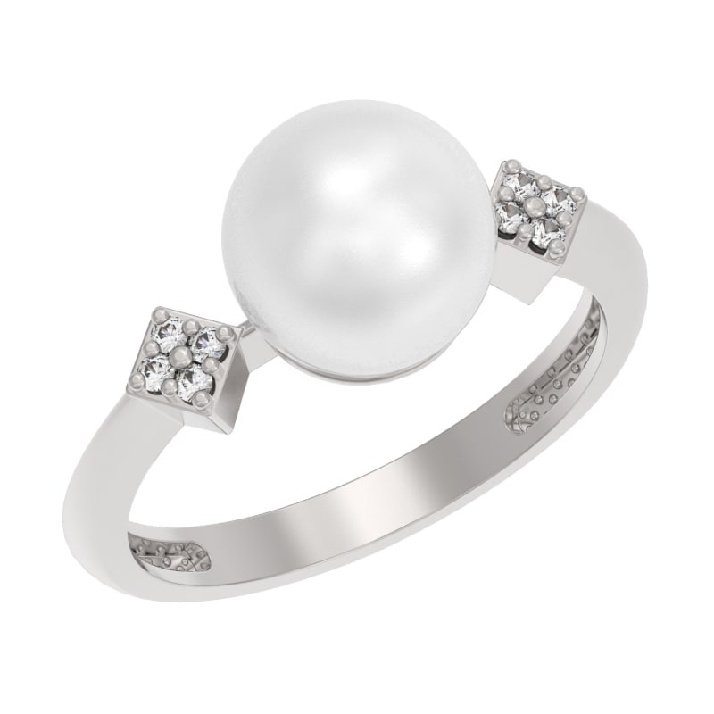Кольцо из серебра с камнем Жемчуг, Фианит фото, цены
