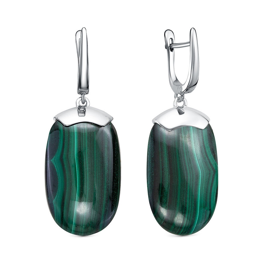 Серьги из серебра с камнем Малахит фото, цены