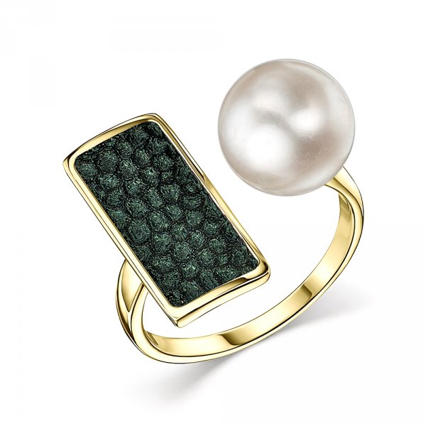 Кольцо из серебра с камнем Жемчуг, вставками эмали фото, цены