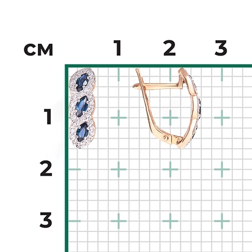 Серьги из золота с камнем Бриллиант, Сапфир фото, цены