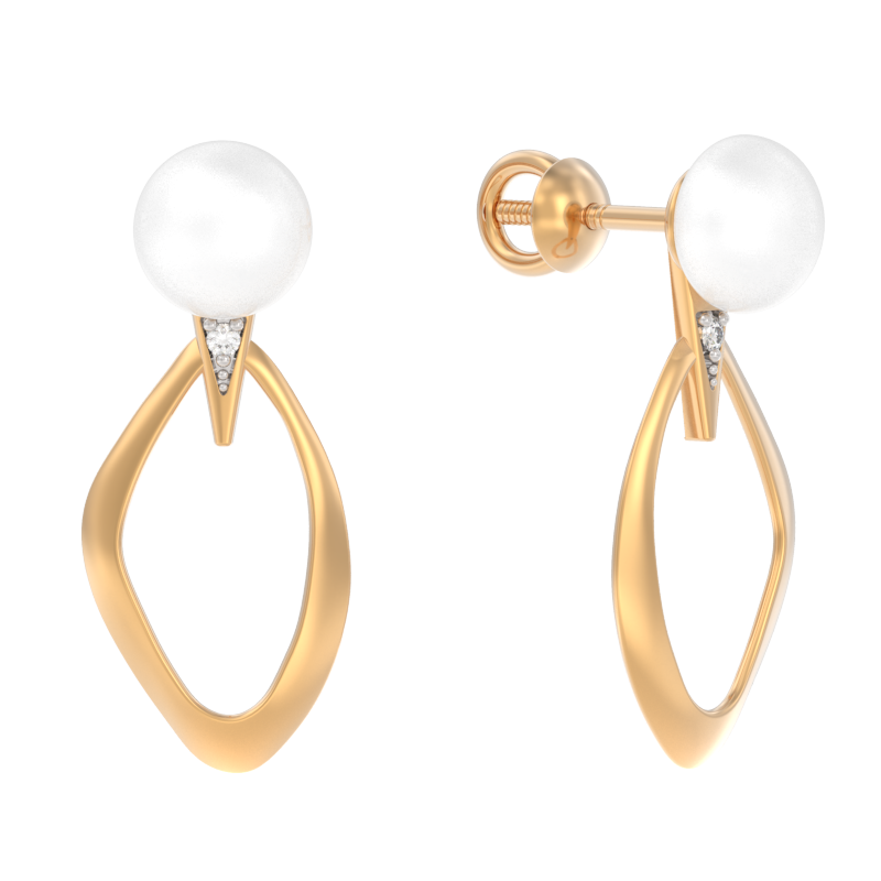 Пуссеты из золота с камнем Жемчуг, Фианит фото, цены