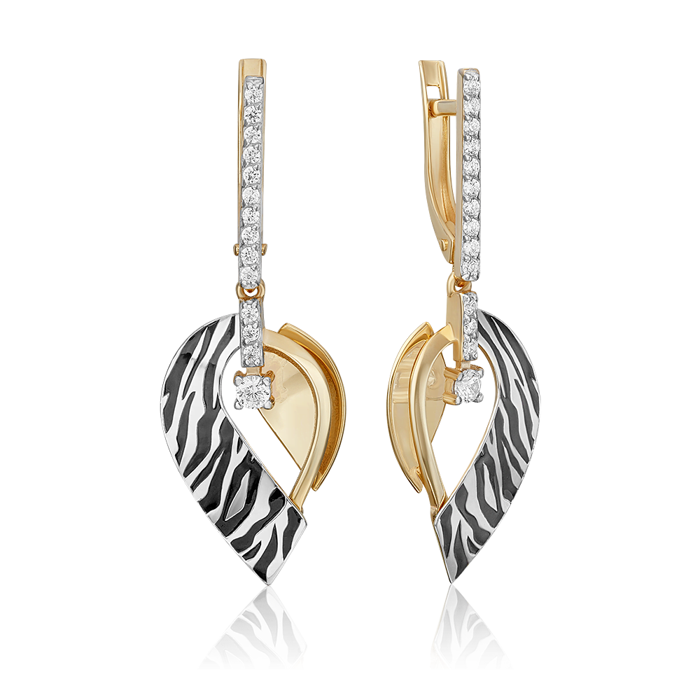 Серьги из золота с камнем Фианит, вставками эмали фото, цены