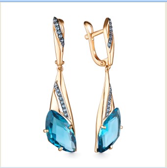 Серьги из золота с камнем Фианит, Кварц син. фото, цены