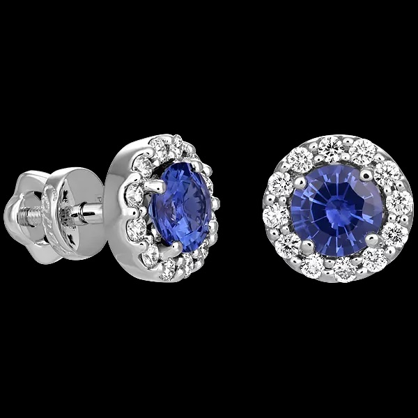 Пуссеты из золота с камнем Бриллиант, Сапфир фото, цены