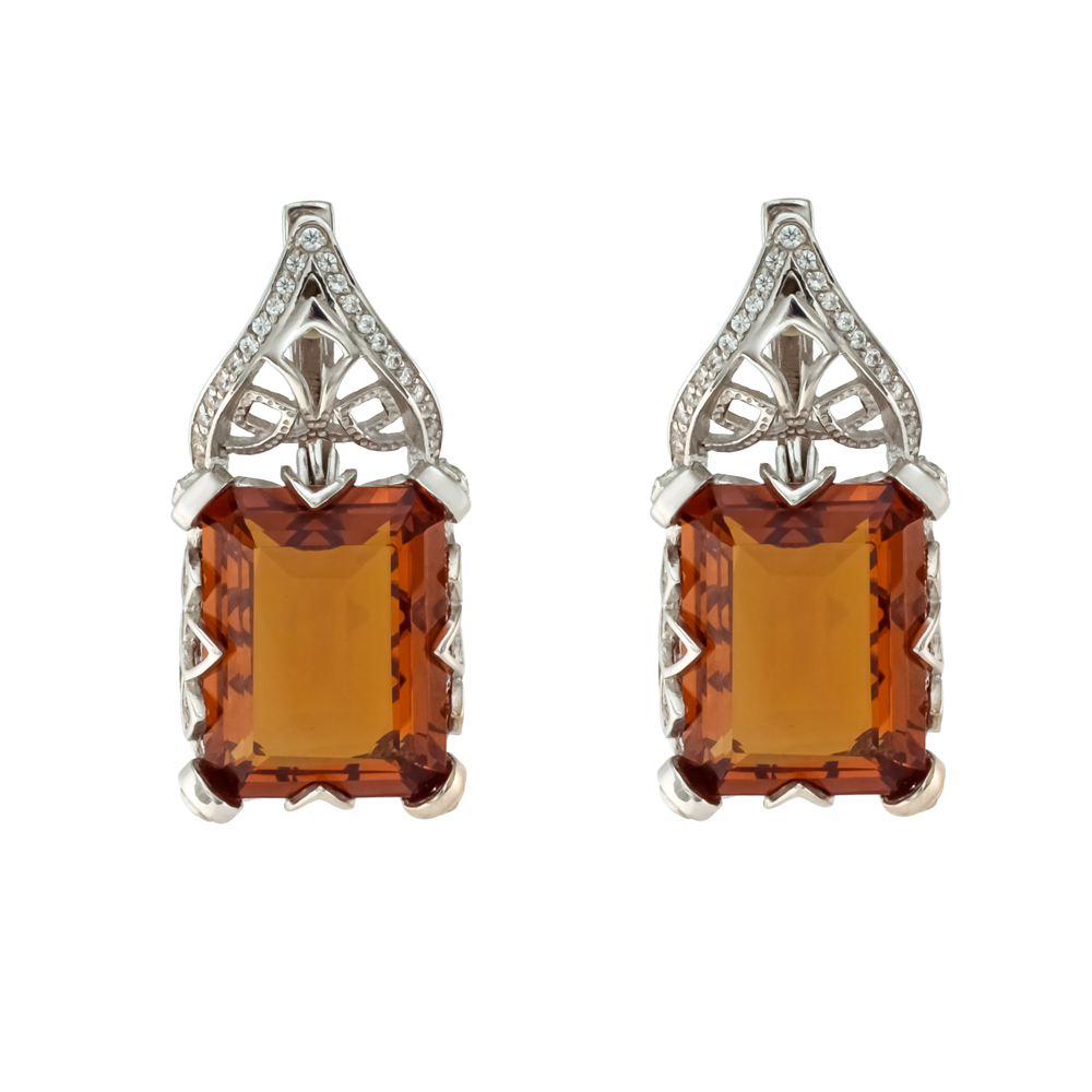 Серьги из серебра с камнем Фианит, Кварц фото, цены