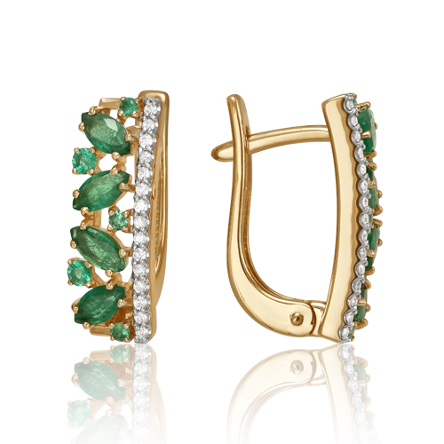 Серьги из золота с камнем Бриллиант, Изумруд фото, цены