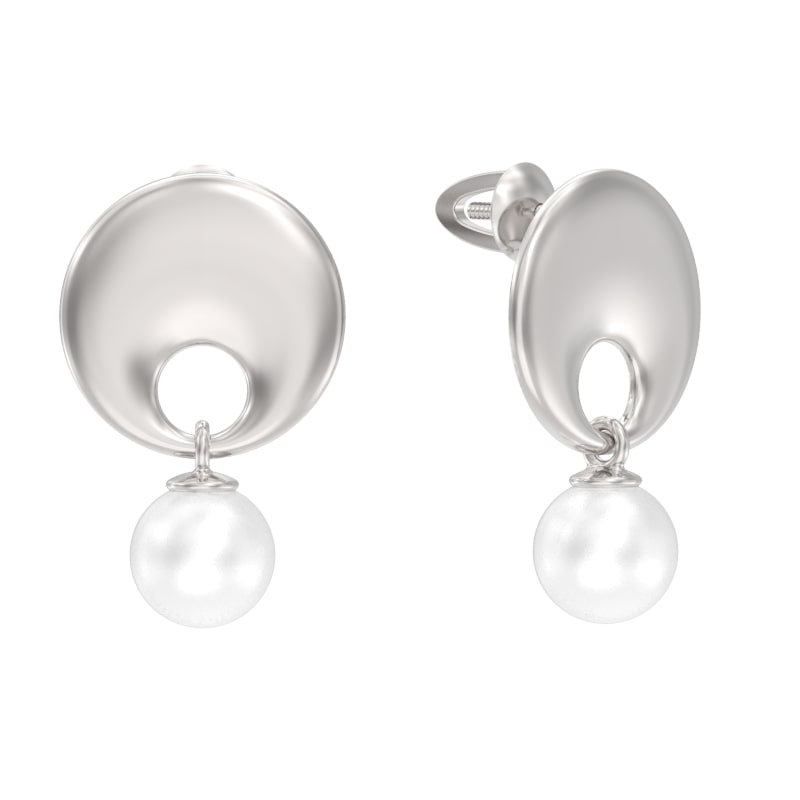 Пуссеты из серебра с камнем Жемчуг фото, цены