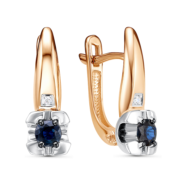 Серьги из золота с камнем Бриллиант, Сапфир фото, цены