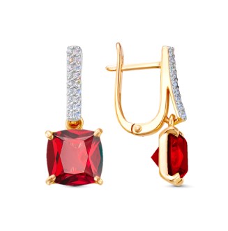 Серьги из золота с камнем Фианит, Гранат синт. фото, цены