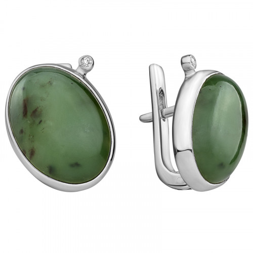 Серьги из серебра с камнем Фианит, Нефрит фото, цены