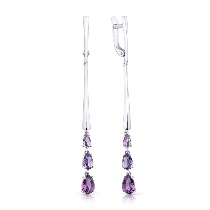 Серьги из серебра с камнем Фианит фото, цены