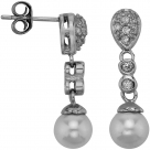 Серьги из серебра с камнем Жемчуг, Куб цирконий фото, цены