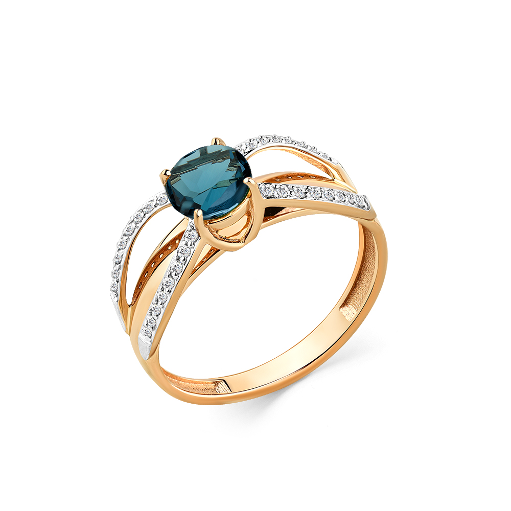 Кольцо из золота с камнем Лондон топаз, Фианит фото, цены