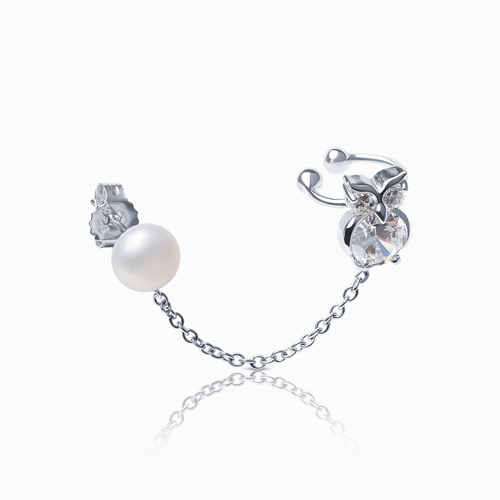 Серьга из серебра с камнем Жемчуг, Циркон фото, цены