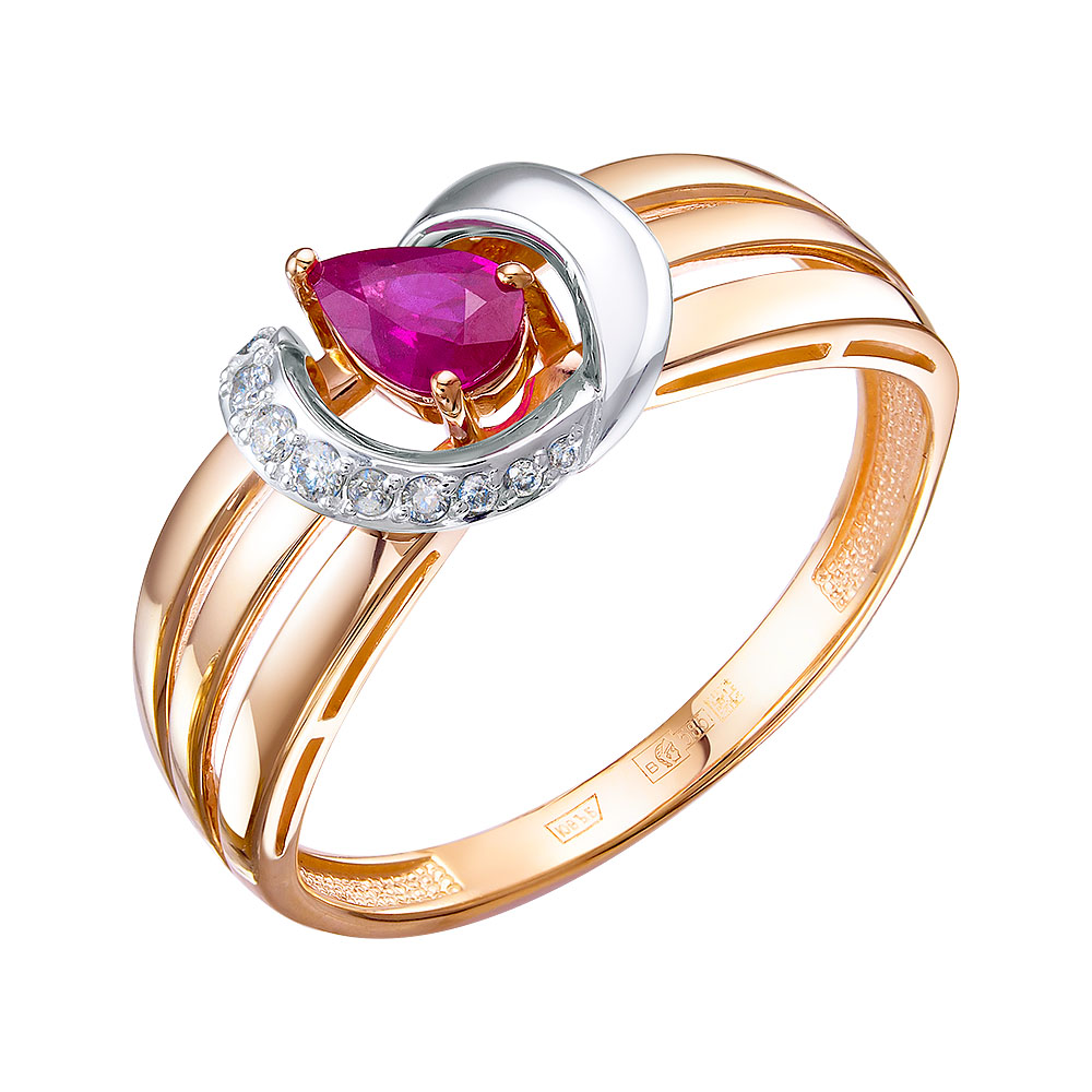 Кольцо из золота с камнем Бриллиант, Рубин фото, цены