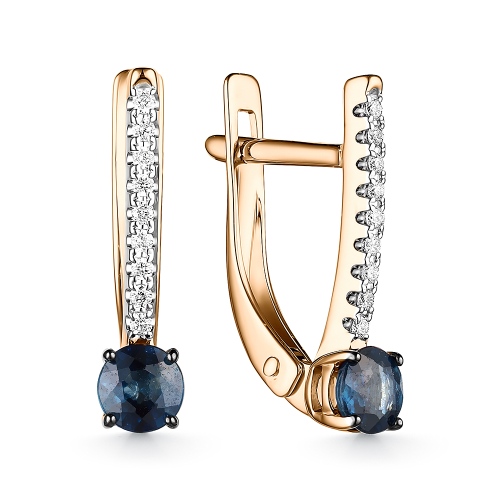 Серьги из золота с камнем Бриллиант, Сапфир фото, цены