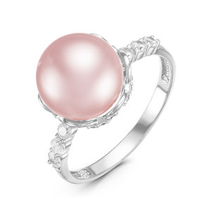 Кольцо из серебра с камнем Жемчуг, Фианит фото, цены