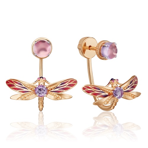 Пуссеты из золота с камнем аметист, вставками эмали фото, цены