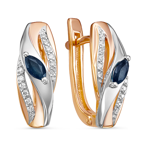Серьги из золота с камнем Бриллиант, Сапфир фото, цены