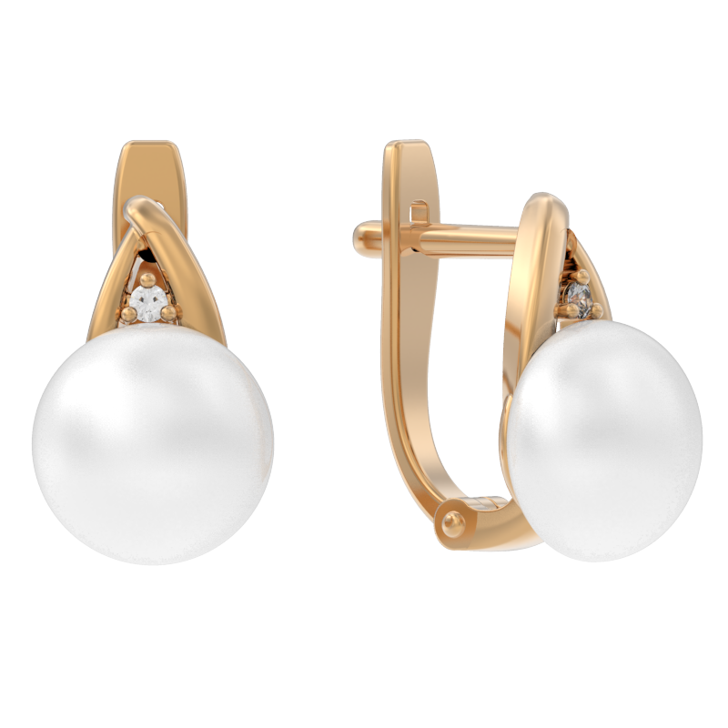 Серьги из золота с камнем Жемчуг, Фианит фото, цены