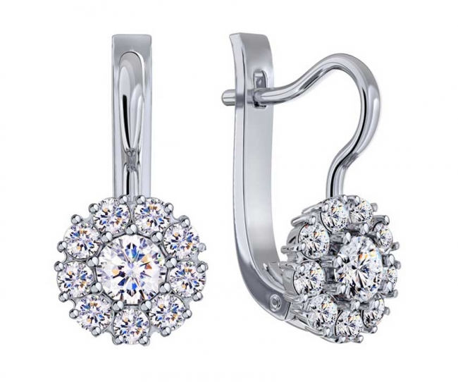 Серьги из серебра с камнем Фианит фото, цены