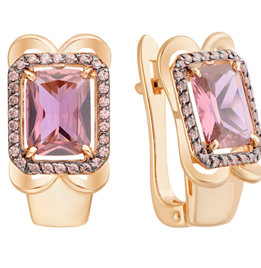 Серьги из золота с камнем аметист, Фианит фото, цены