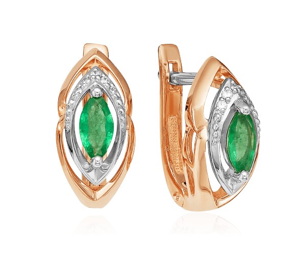 Серьги из золота с камнем Бриллиант, Изумруд фото, цены