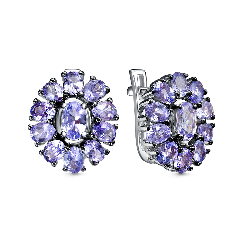 Серьги из серебра с камнем Танзанит фото, цены