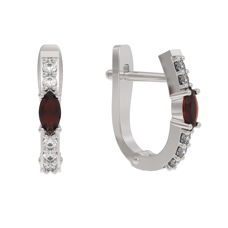 Серьги из серебра с камнем Гранат, Фианит фото, цены
