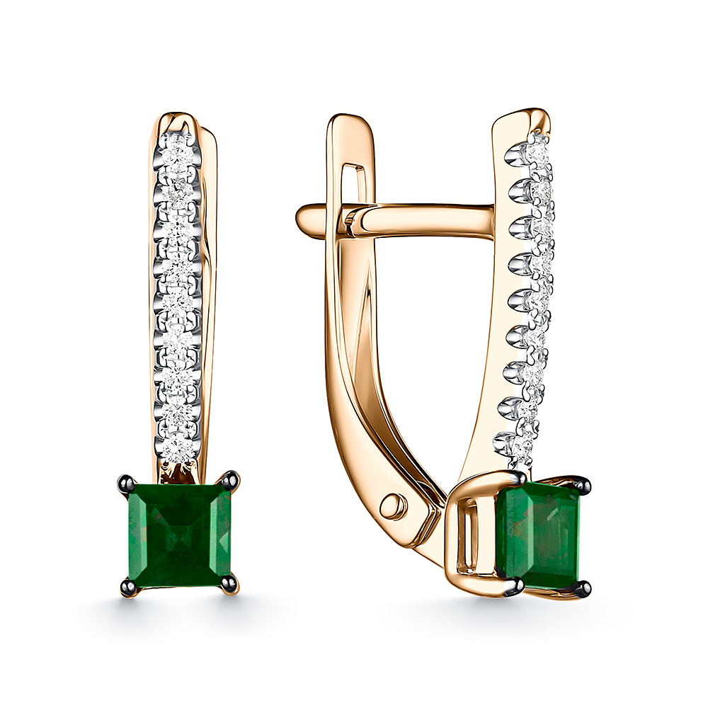 Серьги из золота с камнем Бриллиант, Изумруд фото, цены