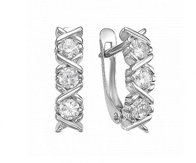 Серьги из серебра с камнем Фианит фото, цены