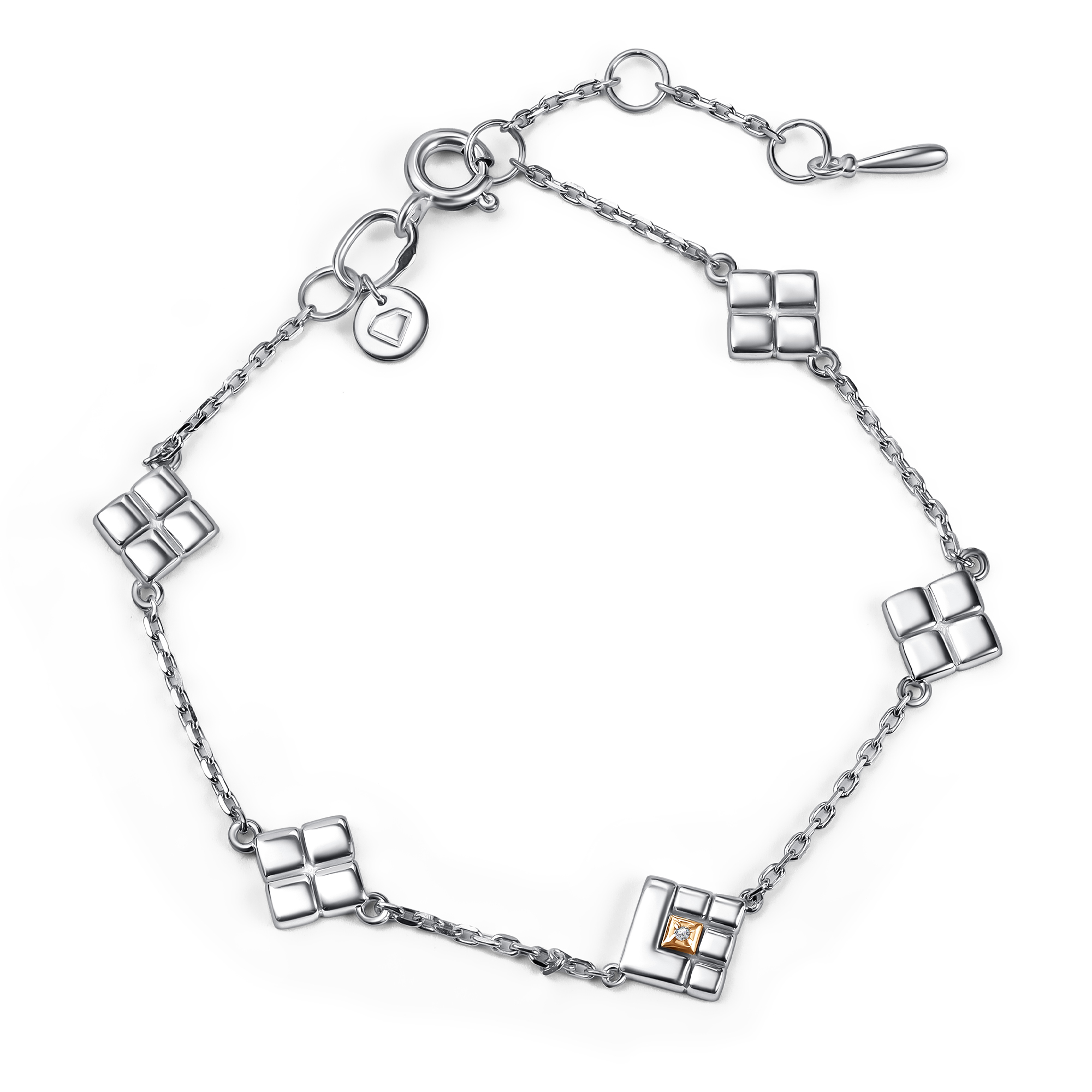 Браслет из серебра с камнем Бриллиант, вставками золота фото, цены