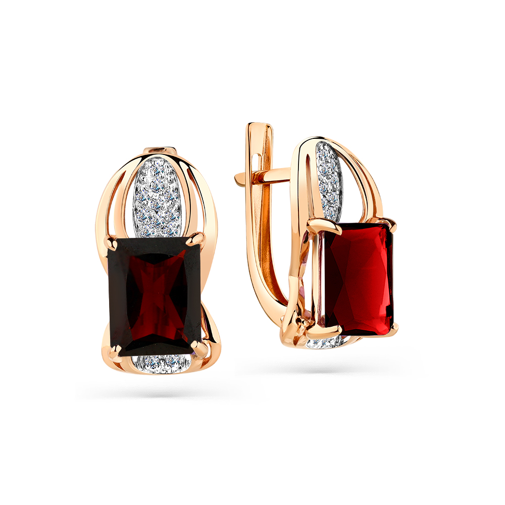 Серьги из золота с камнем Гранат, Фианит фото, цены